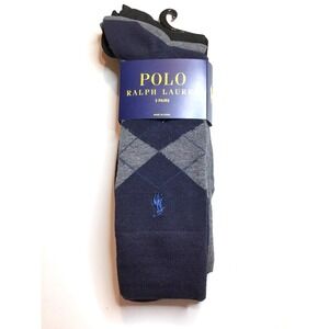 Polo Ralph Lauren Men's 3 Pairs Pony Logo Argyle Socks Navy Gray Black - 10-13‎